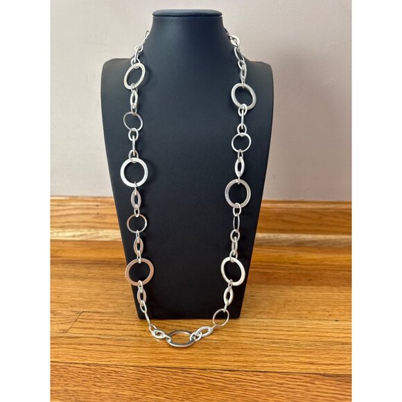 Silver-Tone Circular Link Chain Necklace - Picture 1 of 5